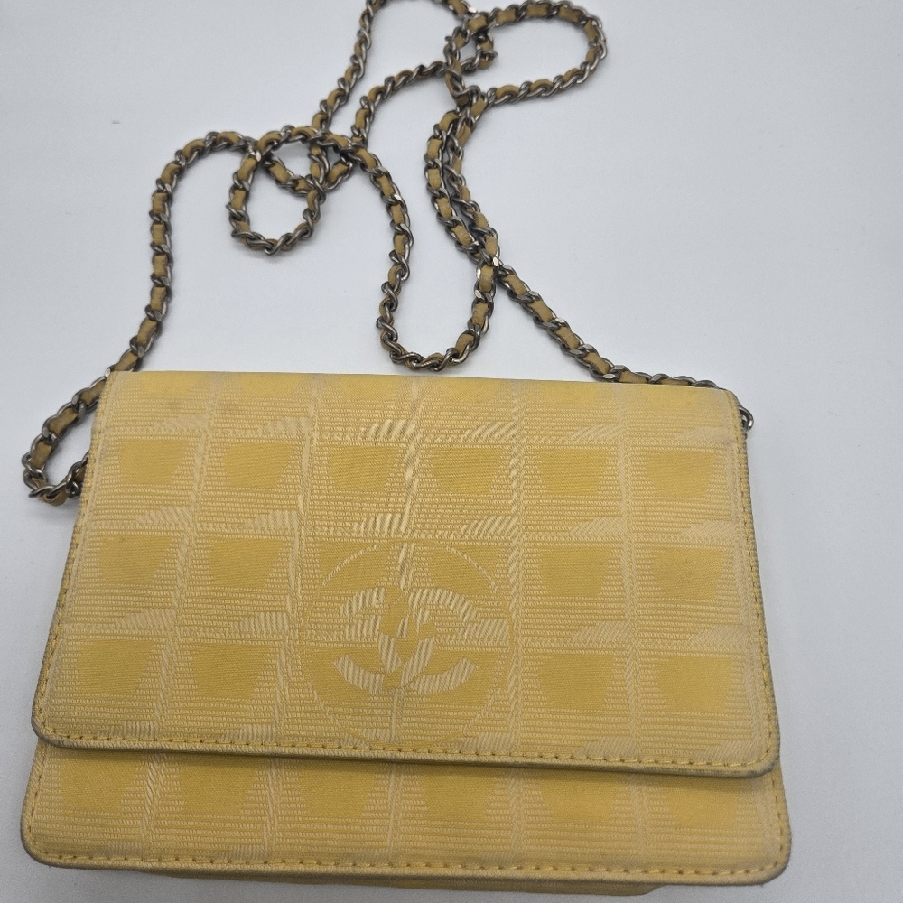 Chanel Yellow Jacquard Nylon Travel Line WOC Shoulder Wallet Bag